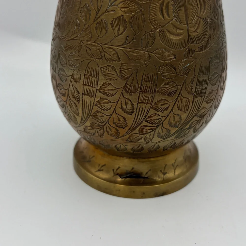 Vintage Brass Floral Engraved Vase - Antique Brass Finish